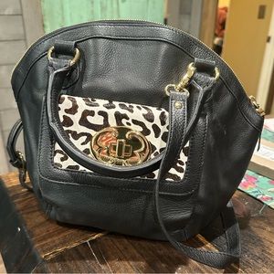 Emma Fox purse black with cow print phone packet super cute EUC